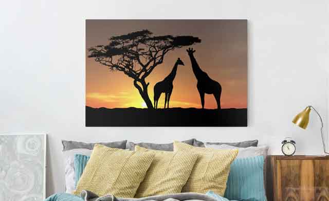 Leinwandbild Giraffe - Sonnenuntergang