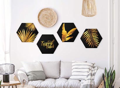 Hexagon Wandbilder mit Botanik und Tropical