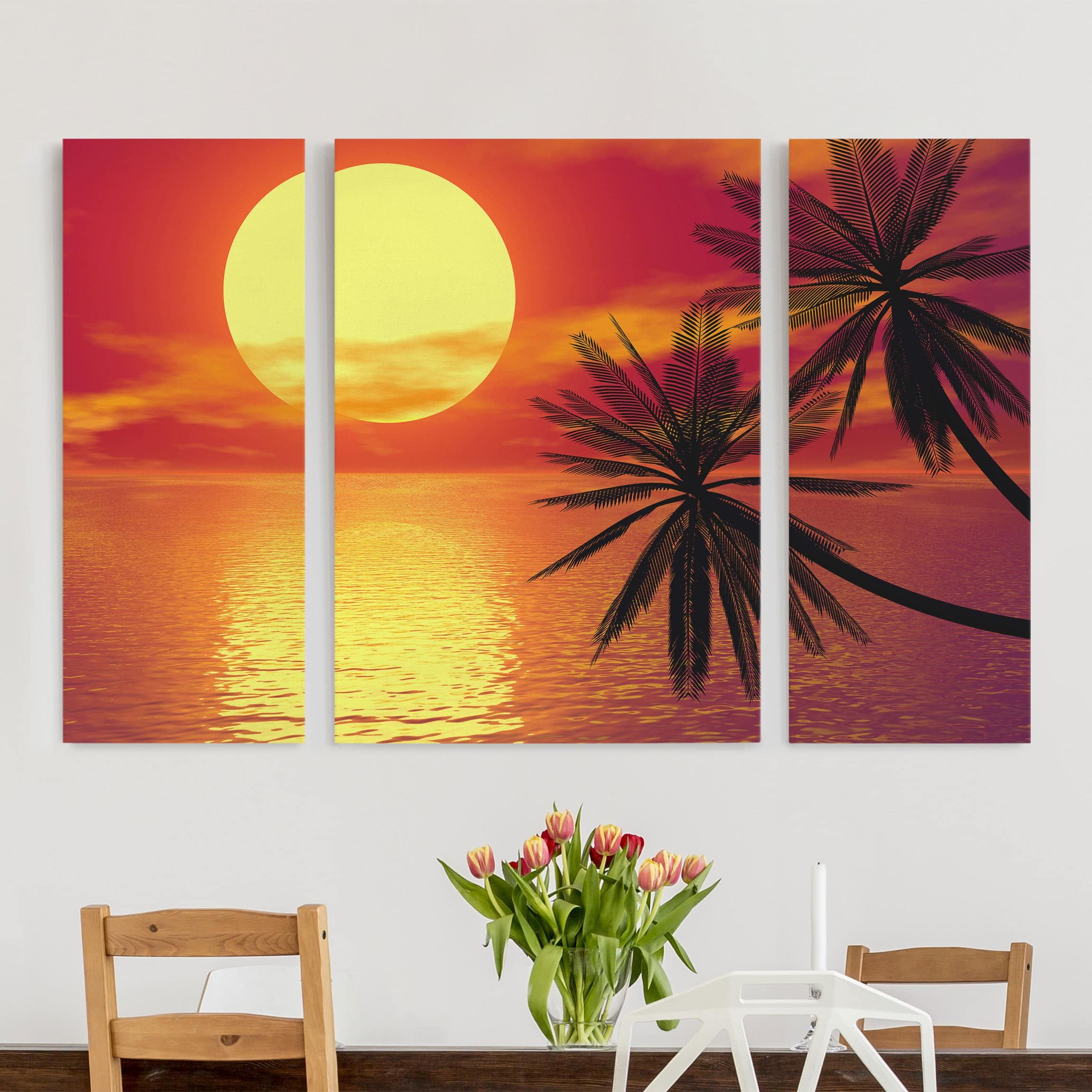 Karibischer Sonnenuntergang Leinwandbild Triptychon 3-teilig | Bilderwelten