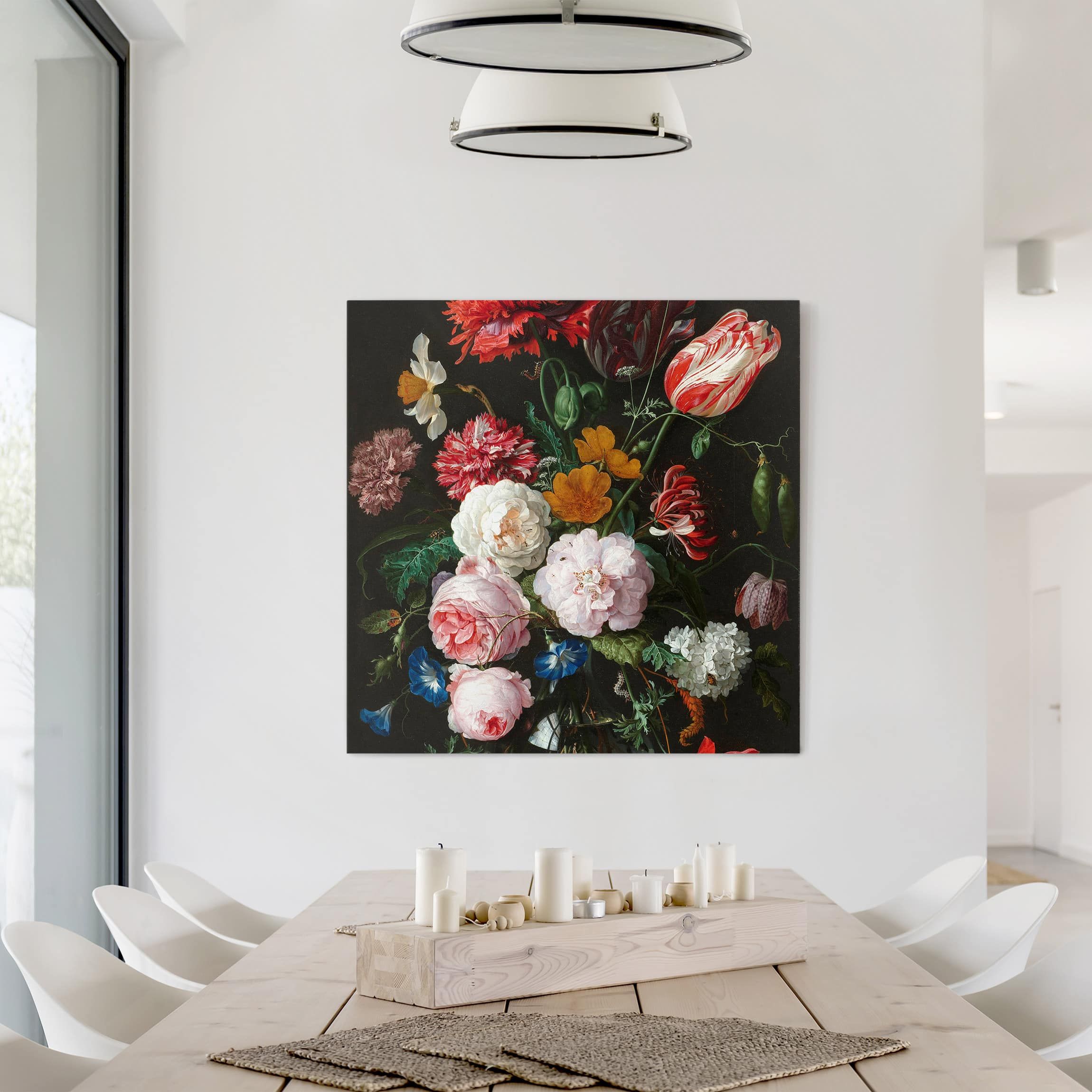 Jan Davidsz de Heem - Stillleben mit Blumen in einer Glasvase Leinwandbild  als Quadrat | Bilderwelten