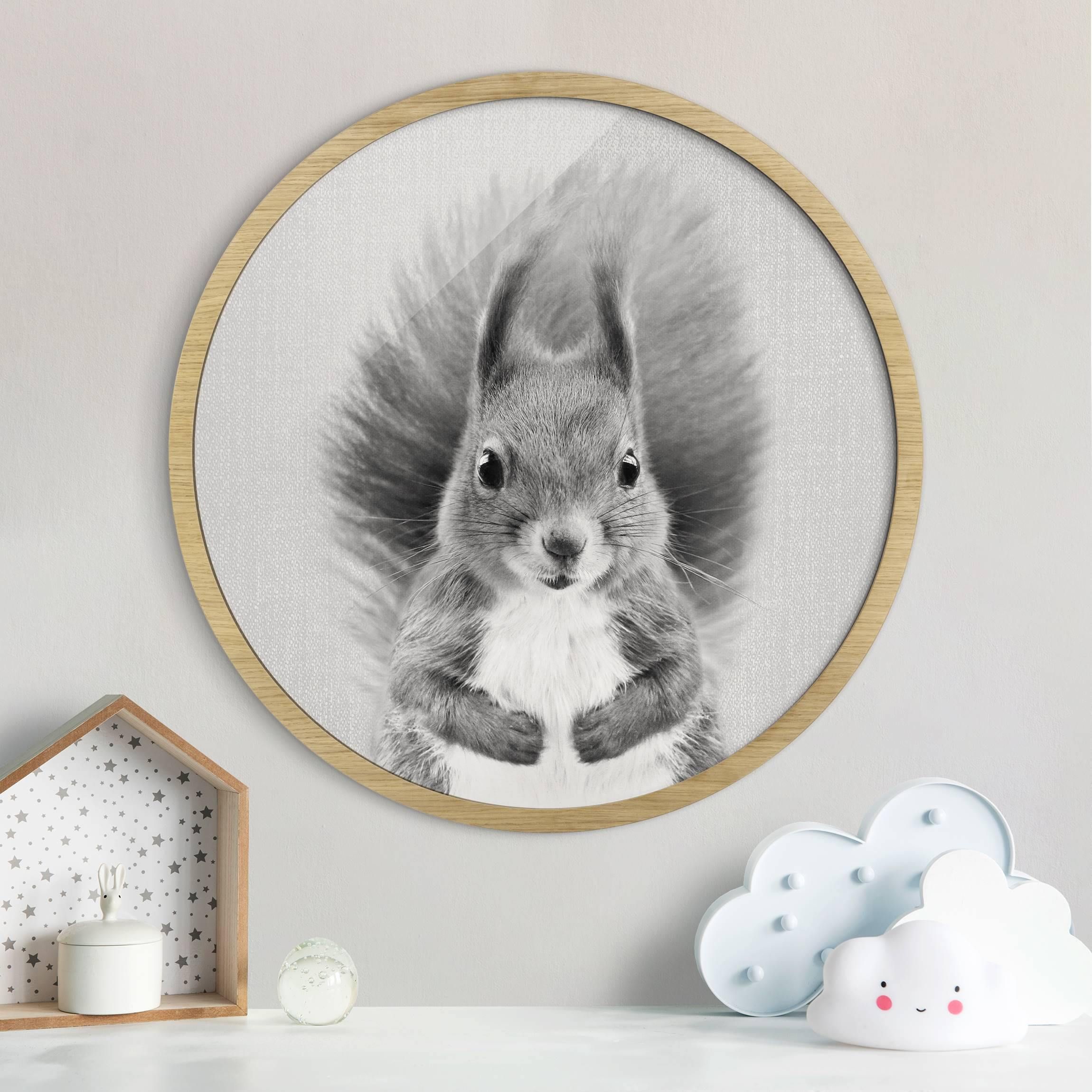 Rundes Gerahmtes Bild Elisabeth Schwarz - Weiß Eichhörnchen