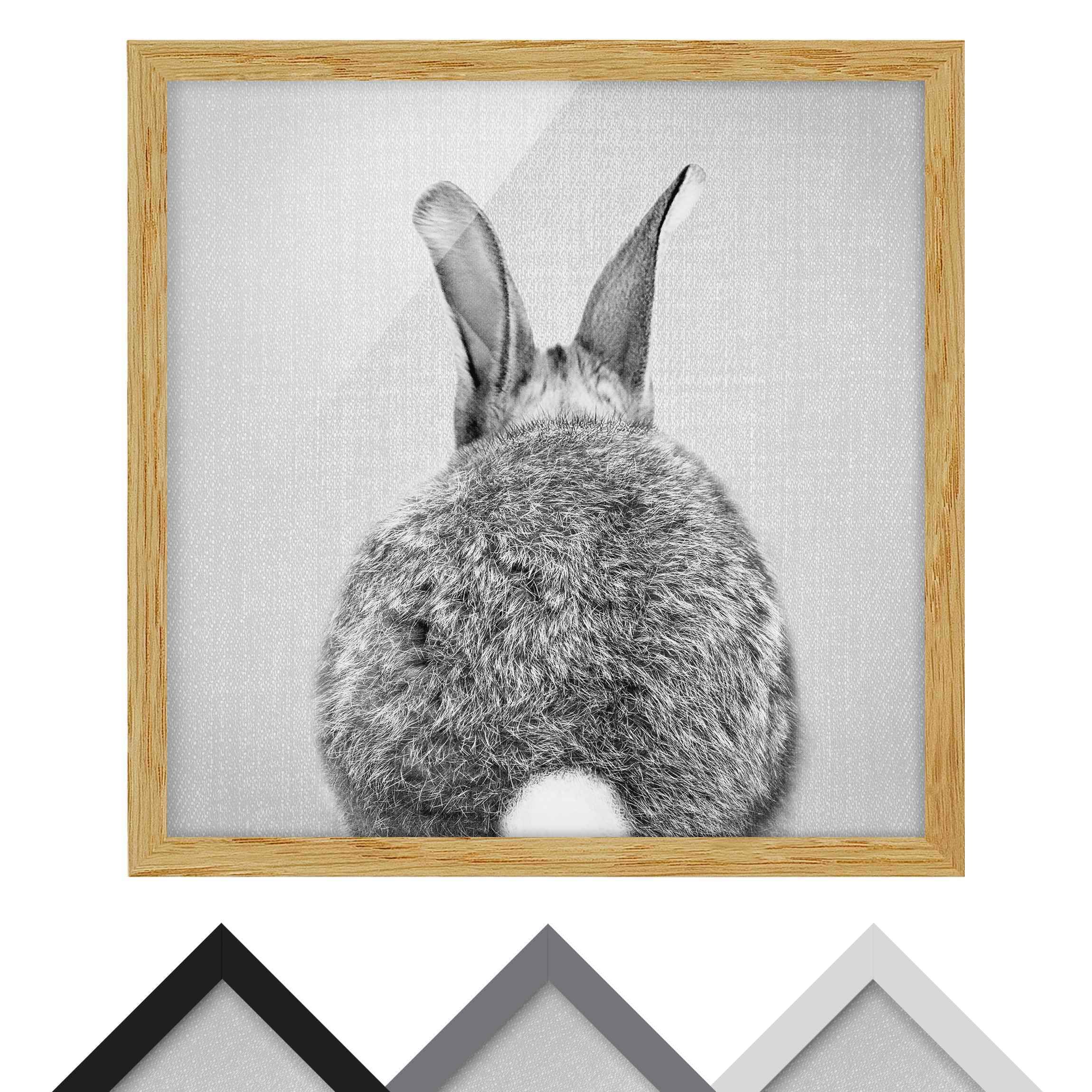 Bild mit Rahmen - Hase von hinten Schwarz Weiß - Quadrat - 1:1