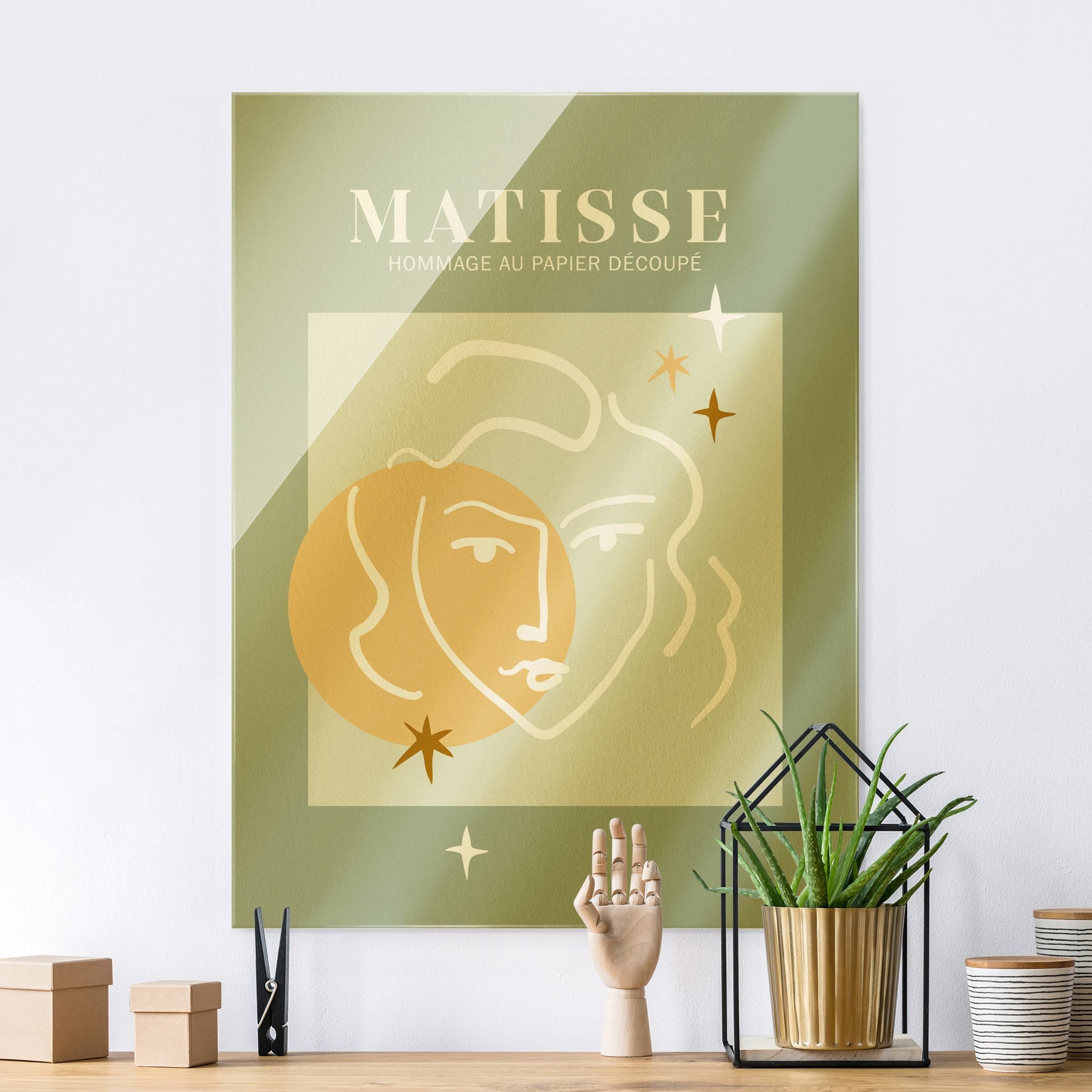 Matisse Interpretation - Gesicht und Sterne Glasbild im Hochformat 3:4
