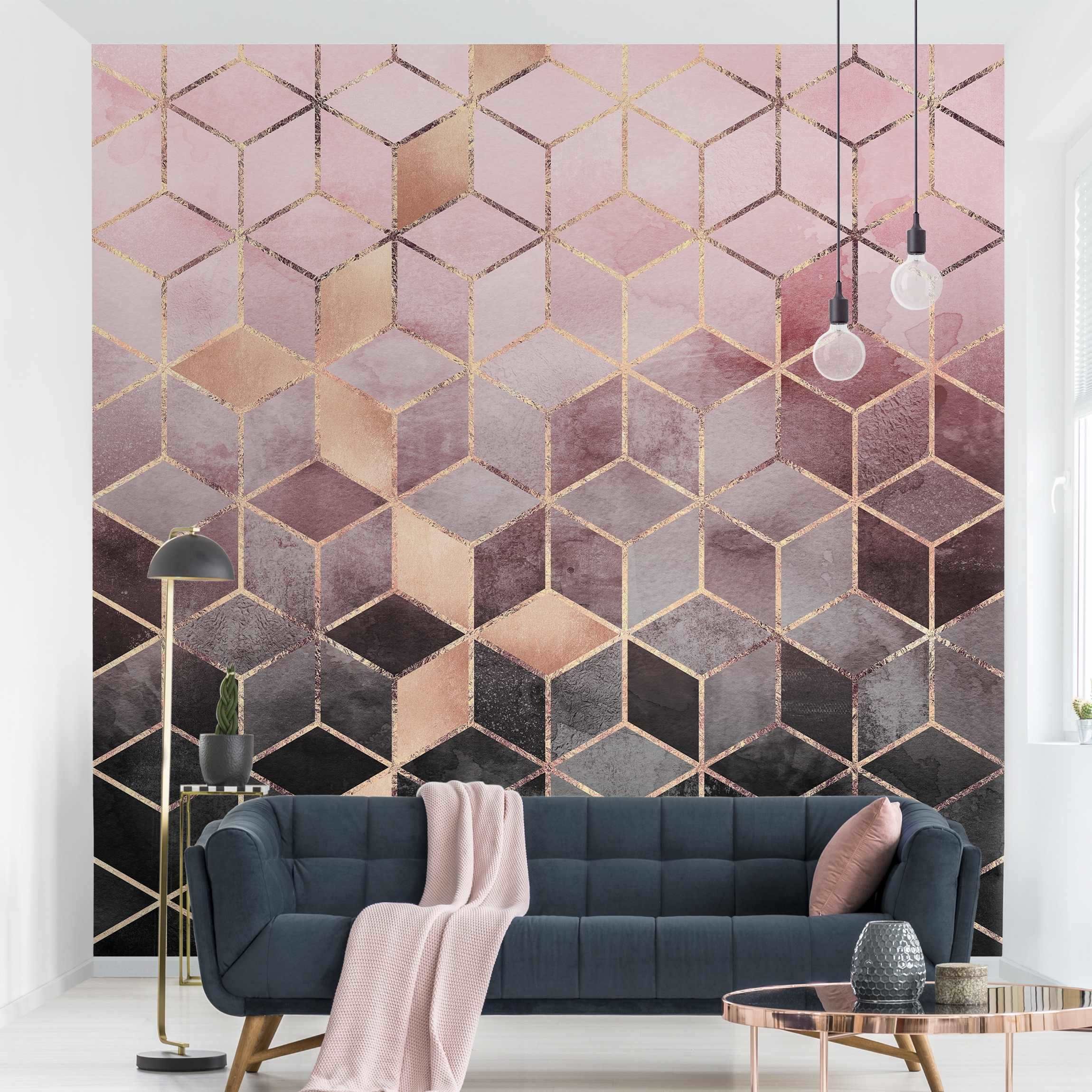 rosa grau goldene geometrie mustertapete | bilderwelten
