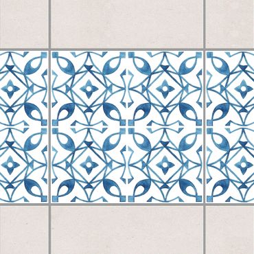 Fliesen Bordüre - Blau Weiß Muster Serie No.8 1:1 Quadrat 10cm x 10cm - Fliesenaufkleber