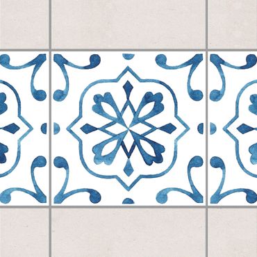 Fliesen Bordüre - Muster Blau Weiß Serie No.4 1:1 Quadrat 10cm x 10cm - Fliesenaufkleber