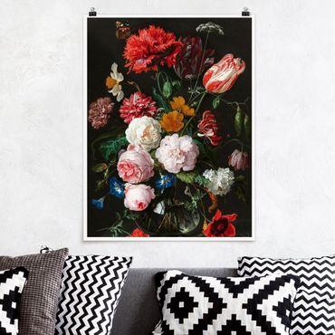 Poster - Jan Davidsz de Heem - Stillleben mit Blumen in einer Glasvase - Hochformat 3:4