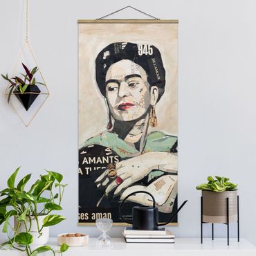 Stoffbild mit Posterleisten - Frida Kahlo - Collage No.4 - Hochformat 1:2