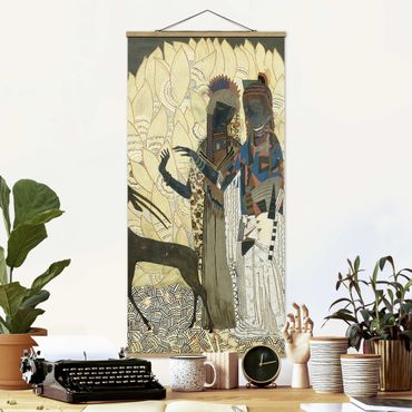 Stoffbild mit Posterleisten - Jean Dunand - Zwei stilisierte Frauen - Hochformat 1:2