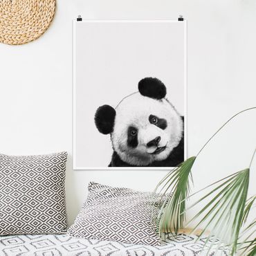 Poster - Illustration Panda Schwarz Weiß Malerei - Hochformat 4:3