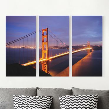 Leinwandbild 3-teilig - Golden Gate Bridge bei Nacht - Hoch 1:2