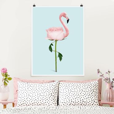 Poster - Jonas Loose - Flamingo mit Rose - Hochformat 3:4