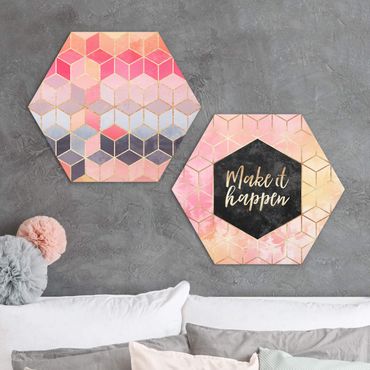 Hexagon Bild Alu-Dibond 2-teilig - Elisabeth Fredriksson - Make It Happen Geometrie Set Pink