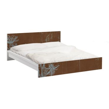Möbelfolie für IKEA Malm Bett niedrig 160x200cm - Klebefolie Blaue Blumenskizze