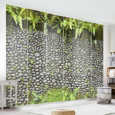Schiebegardinen Set - Steinwand mit Pflanzen - Flächenvorhänge