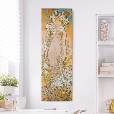 Leinwandbild - Alfons Mucha - Die Lilie - Panorama Hochformat 3:1