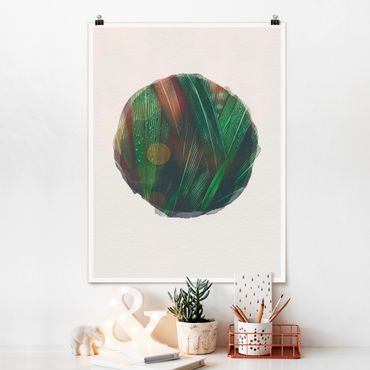 Poster - Wasserfarben - Grüne Palmenblätter - Hochformat 4:3