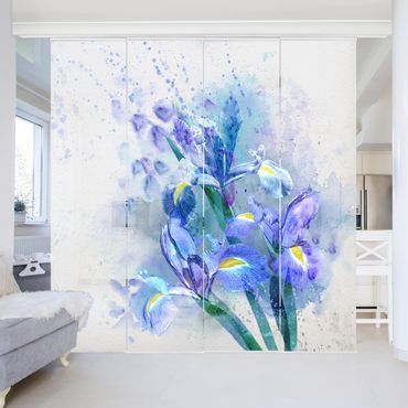 Schiebegardinen Set - Aquarell Blumen Iris - Flächenvorhänge