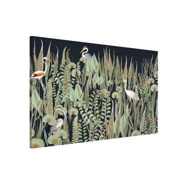 Magnettafel - Flamingo und Storch mit Pflanzen auf Grün - Hochformat 3:2
