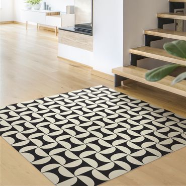 Vinyl-Teppich - Geometrische Fliesenbögen Sand mit Bordüre - Quadrat 1:1