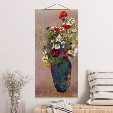 Stoffbild mit Posterleisten - Odilon Redon - Blumenvase mit Mohn - Hochformat 1:2
