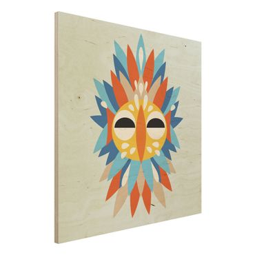 Holzbild - Collage Ethno Maske - Papagei - Quadrat 1:1