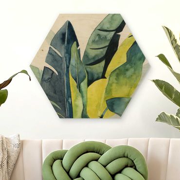 Hexagon Bild Holz - Tropisches Blattwerk - Banane