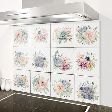 Glas Spritzschutz - Aquarell Blumen Landhaus - Querformat - 4:3