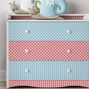Möbelfolie Kinderzimmer - Karomuster mit Streifen in Pastellblau und Vermillon
