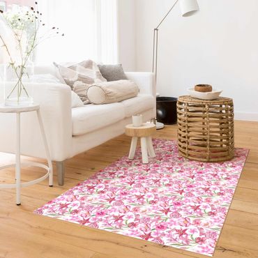 Vinyl-Teppich - Pinke Blumen mit Schmetterlingen - Querformat 3:2