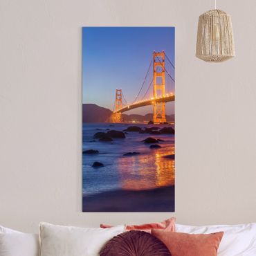 Leinwandbild - Golden Gate Bridge am Abend - Hochformat 1:2
