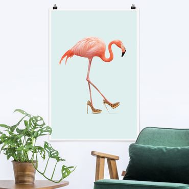 Poster - Jonas Loose - Flamingo mit High Heels - Hochformat 3:2