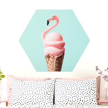 Hexagon Bild Alu-Dibond - Jonas Loose - Eis mit Flamingo