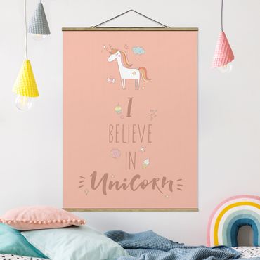 Stoffbild mit Posterleisten - I believe in Unicorn - Hochformat 3:4