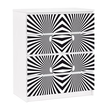 Möbelfolie für IKEA Malm Kommode - selbstklebende Folie Psychedelisches Schwarzweiß Muster.