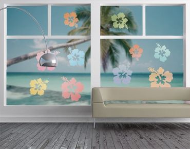 Fensterfolie - Fenstersticker No.547 Hibiskusblüten in Pastell - Fensterbilder