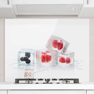 Glas Spritzschutz - Früchte im Eiswürfel - Querformat - 4:3