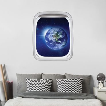 3D Wandtattoo - Fenster Flugzeug Erde im Weltall