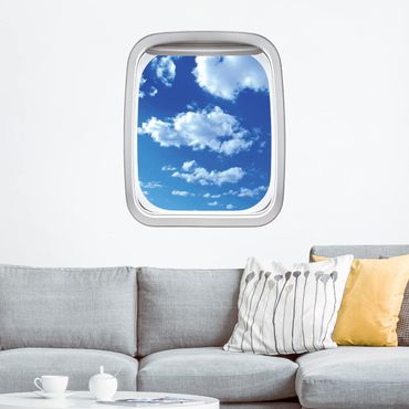 3D Wandtattoo - Fenster Flugzeug Wolkenhimmel