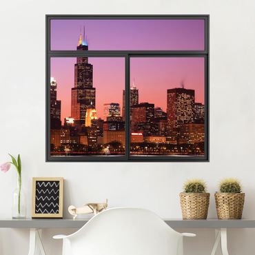 3D Wandtattoo - Fenster Schwarz Chicago Skyline