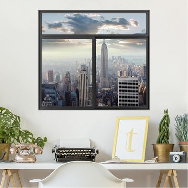 3D Wandtattoo - Fenster Schwarz Sonnenaufgang in New York