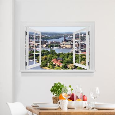 3D Wandtattoo - Offenes Fenster Stockholm City