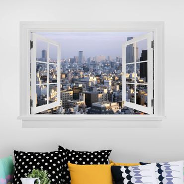 3D Wandtattoo - Offenes Fenster Tokyo City