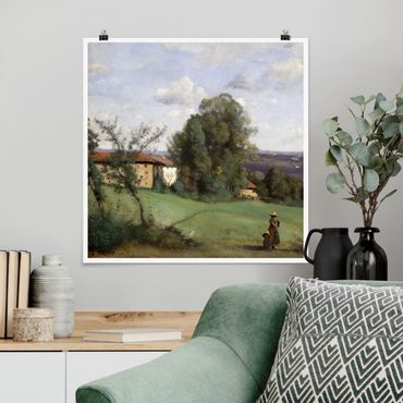Poster - Jean-Baptiste Camille Corot - Ein Bauernhof - Quadrat 1:1