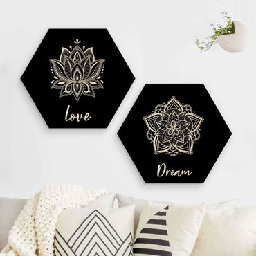 Hexagon Bild Holz 2-teilig - Mandala Dream Love Set Schwarz