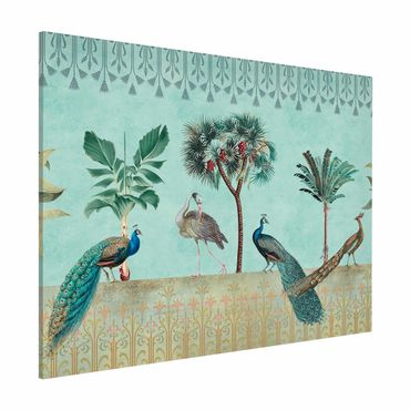 Magnettafel - Vintage Collage - Tropische Vögel mit Palmen - Memoboard Querformat 3:4