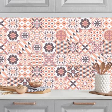 Küchenrückwand - Geometrischer Fliesenmix Orange