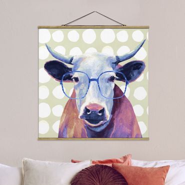 Stoffbild mit Posterleisten - Bebrillte Tiere - Kuh - Quadrat 1:1