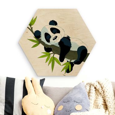 Hexagon Bild Holz - Schlafender Panda