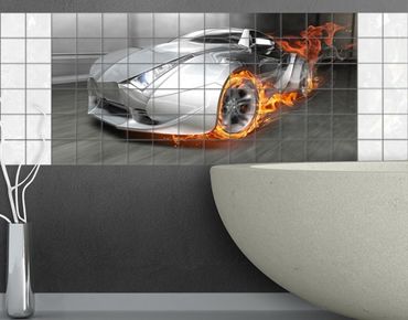 Fliesenbild - Supercar in Flammen